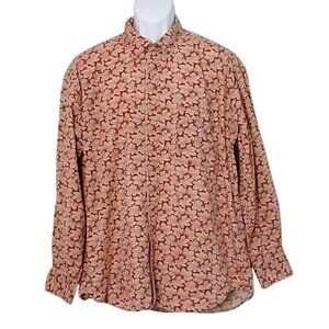 Dockers Mens Button Up Shirt Size L Maple Leaf Nature Fall Rust Long Sleeve